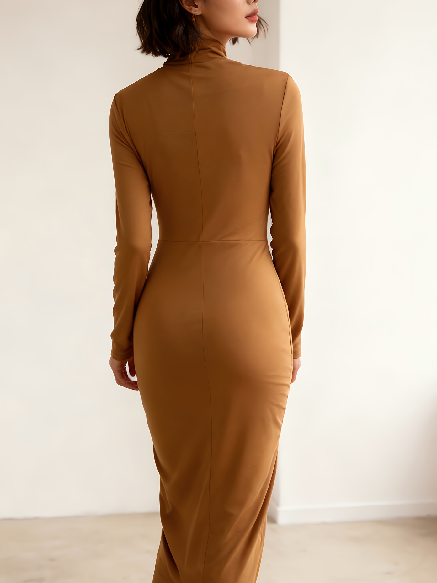 a solid color turtleneck dress women featuring a fitted long - Temu Kuwait