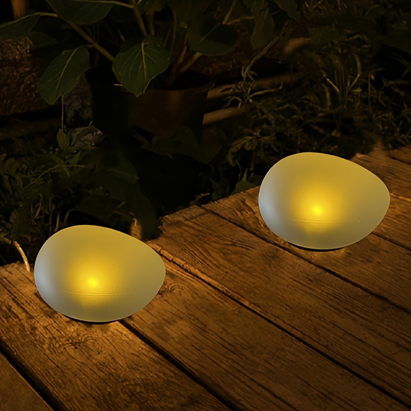 TEMU 2pcs Solar Cobblestone Lawn Lights, High-end Patio Ground Lights, Led White Light/warm Light, Suitable For Fashionable Lighting In Gardens, ,