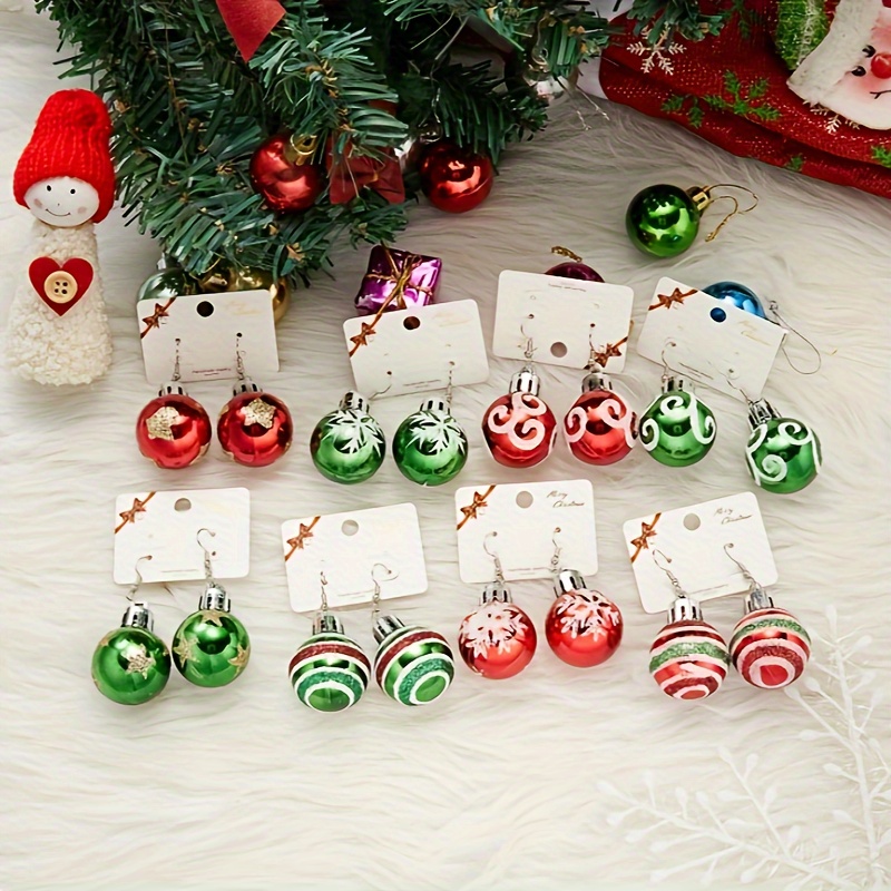 

8-piece Set European And American Fashion Christmas Sequins Snowflake Light Ball Ear Hook Earrings Gift For Women