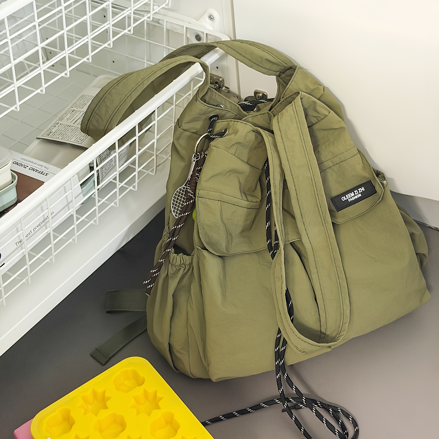 TEMU Cargo Style Single Shoulder Tote Bag, Multi-pocket Large Capacity Backpack, Wear-resistant Fabric And Travel Bag, All-match Style