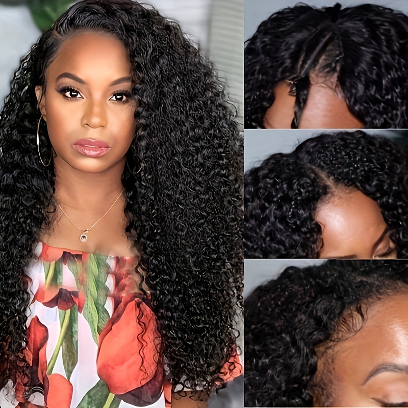 

V Part Wig Human Hair Afro Curly No Leave Out Wigs For Women Afro Curly Glueless V Shape Wigs No Sew In Upgrade U Part Human Hair Wigs 180% Density Thin V Part Wig Clip In Wig