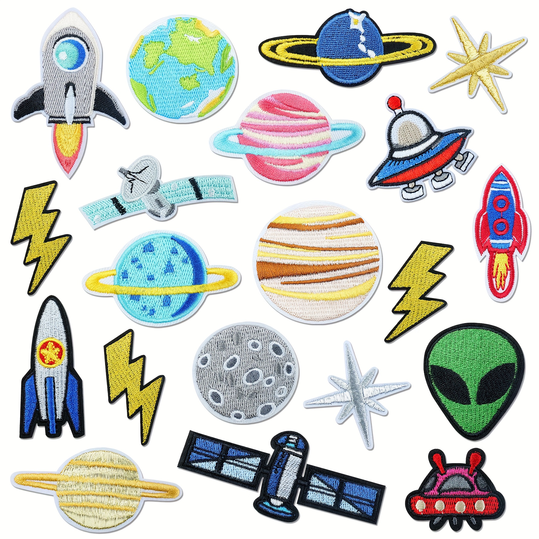 20pcs Space Embroidery Patch Set, , , Aliens Included, Personalized Clothing Repair Decoration Patches