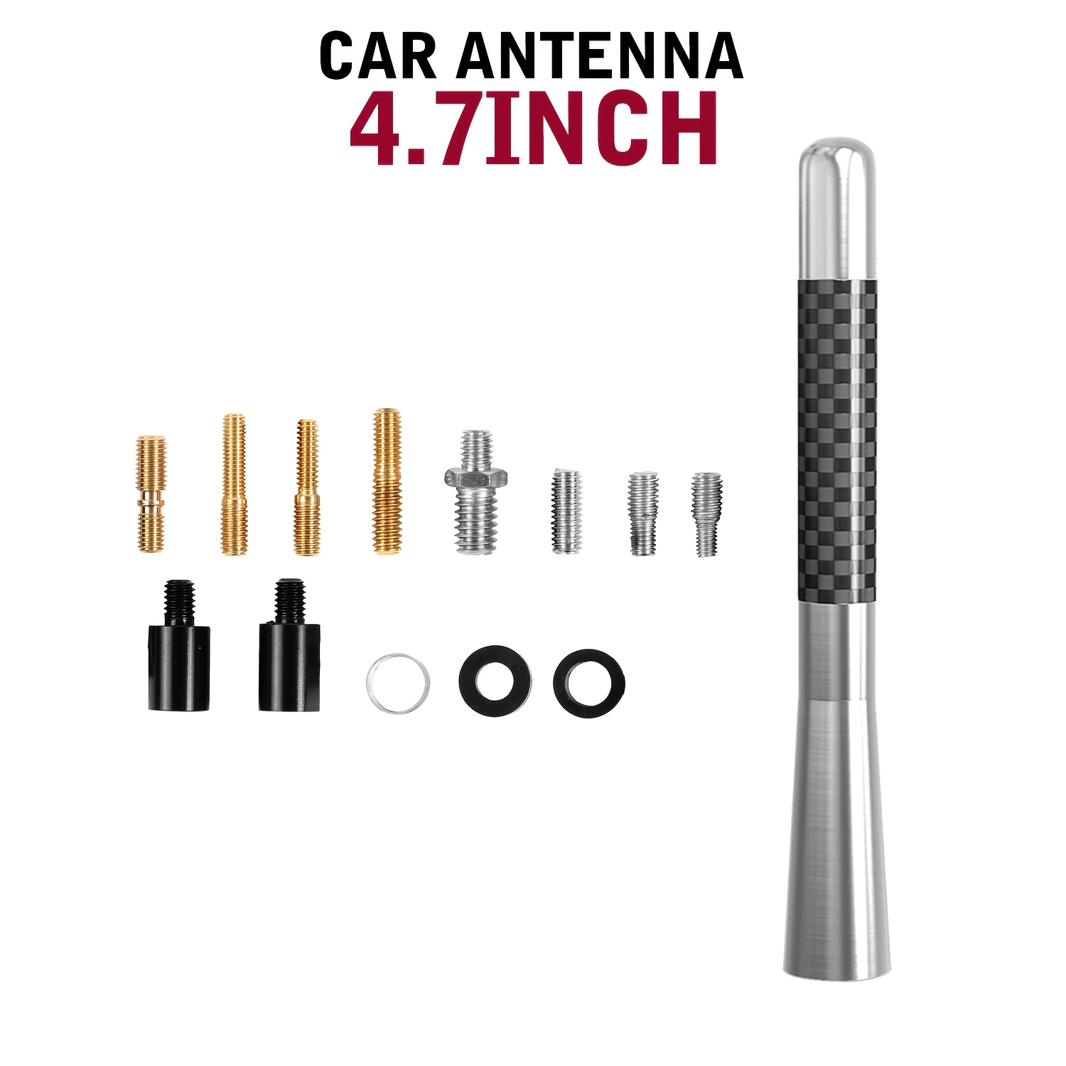 TEMU Universal Car Antenna Kit In Carbon Fiber Silvery Color, 12 Cm/ 4.7 Inches, Suitable For Ford, , , , , Trucks, Motorcycles, Popular The Masses