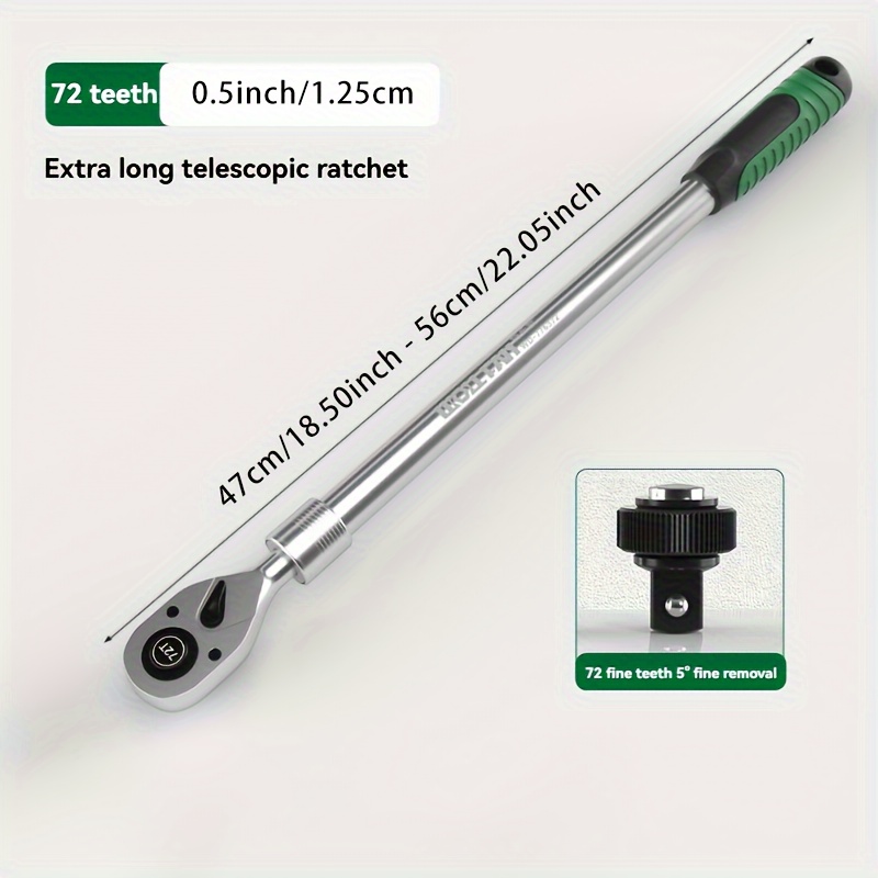 TEMU 72 Tooth Extra Long Telescopic Ratchet Wrench With One-touch Quick-change Sleeve - Metal Construction, Retractable Design