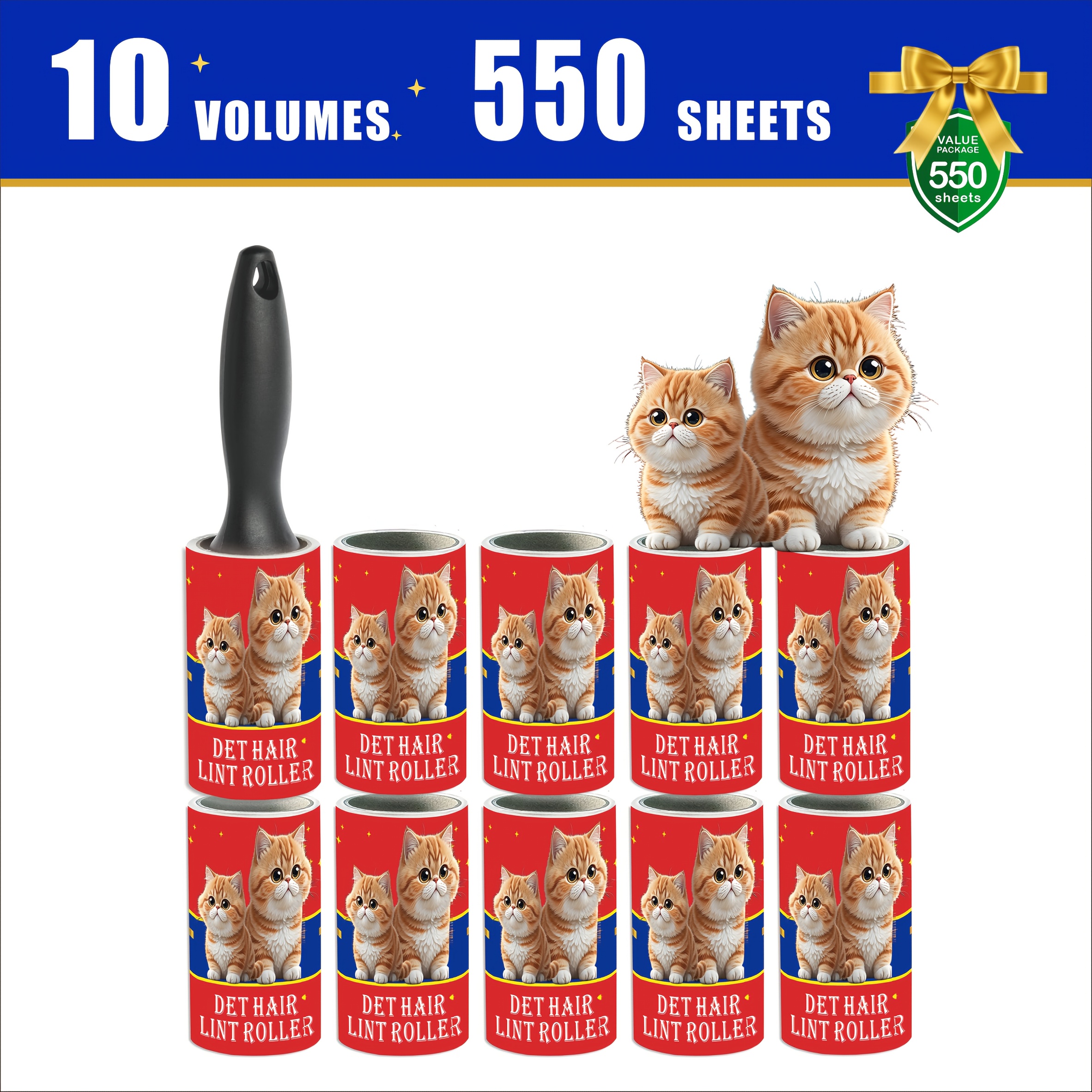 Super Strong Suction Lint Roller - 4 Rolls 220 Sheets / 10 Rolls 550 Sheets / 18 Rolls 990 Sheets | Ideal For Furniture And Clothing | Hair Cleaning Tool