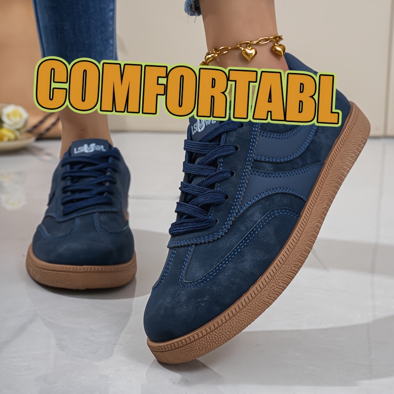 TEMU Lsemiwl Women's Retro German Training Sneakers - Solid Color Low-top Lace-up Non-slip Flat Sole Tpr Sole Suitable For All- Casual Shoes,