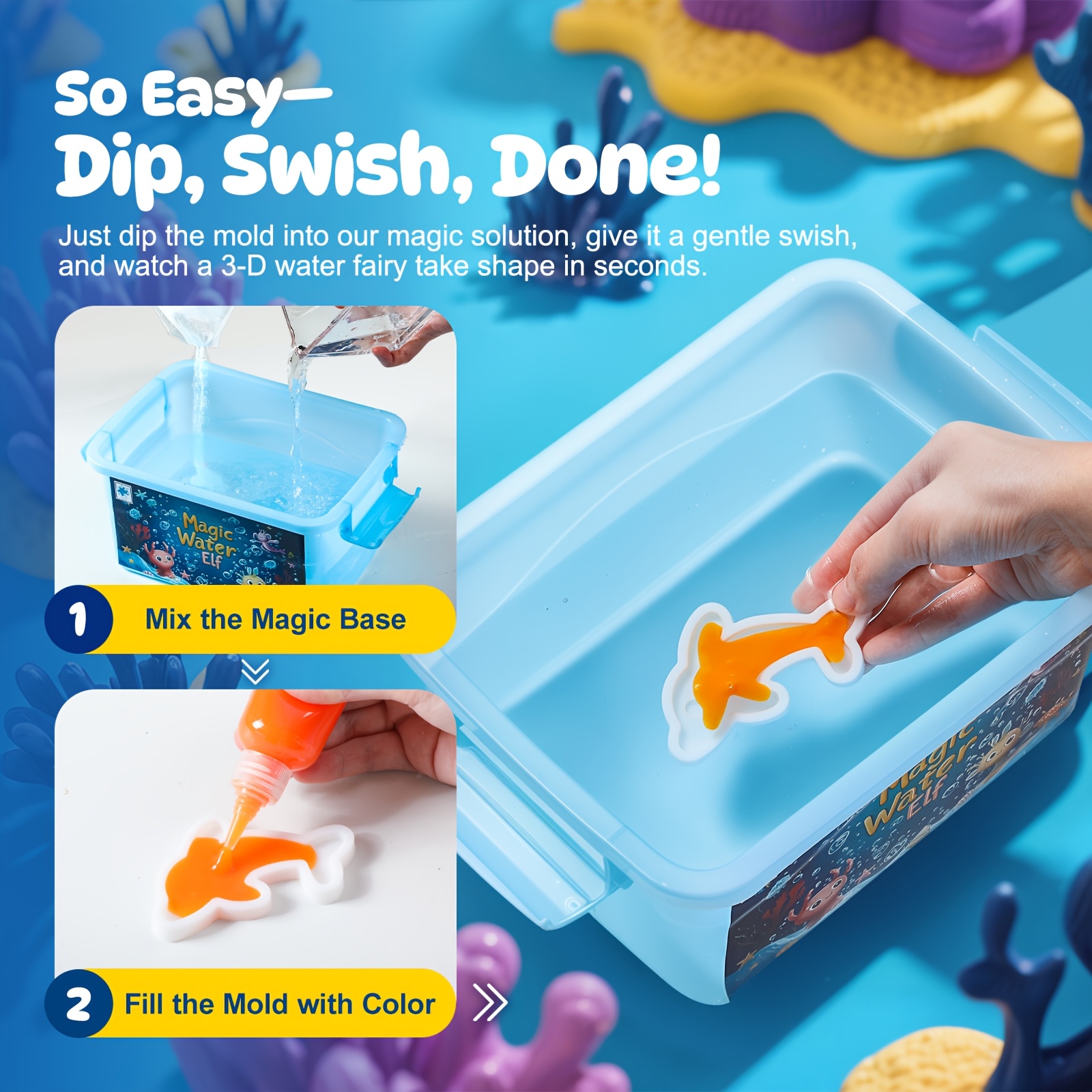 Magic Water Elf Toy Kit, Aqua Fairy Water Gel Kit for Kids with 20 Magic Gel& 10 Molds, Make Your Own Water Pets& Squishy Toys, Craft Kits for Kids Ages 6 7 8 9 10 Years Old