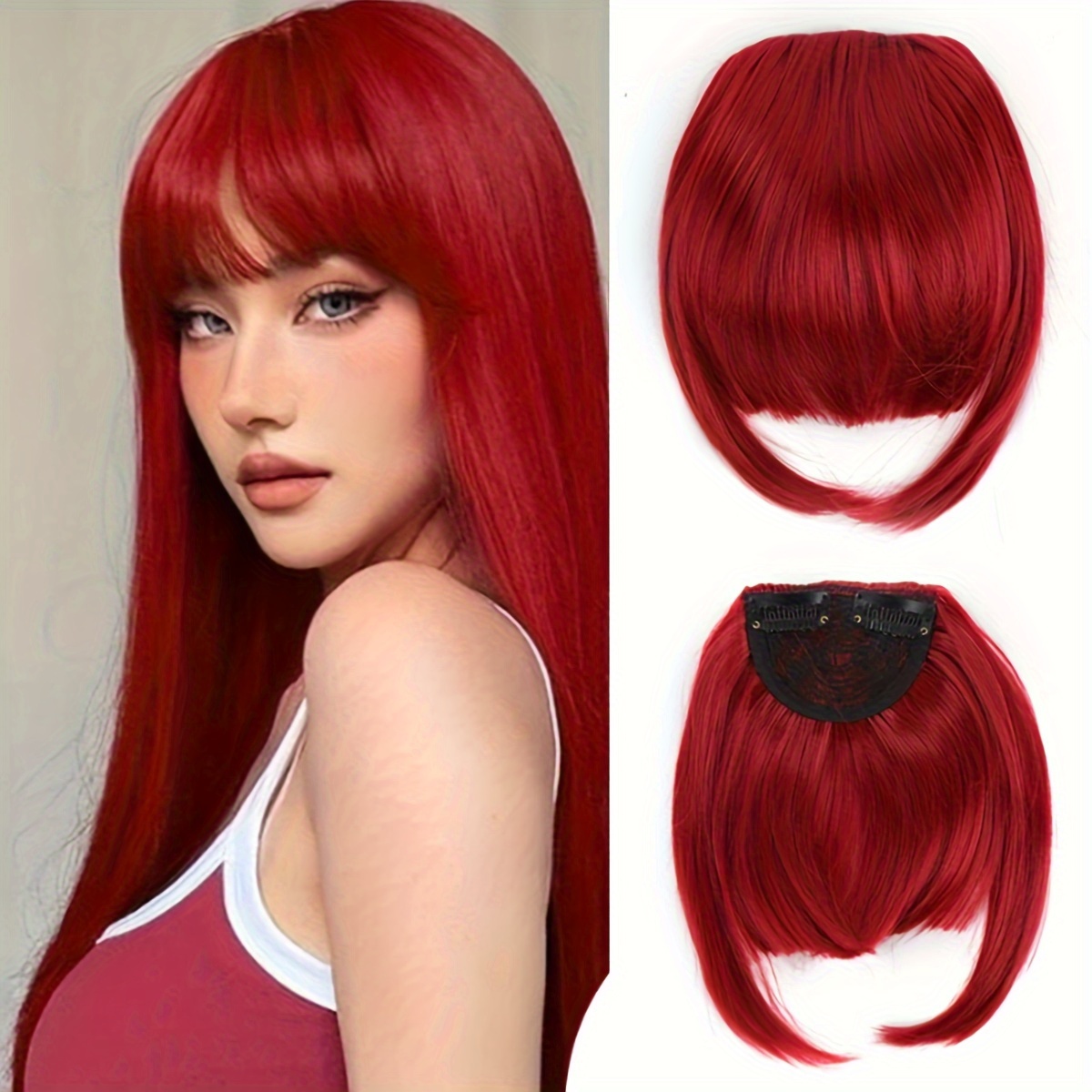 Snythetic Haarspange (Topper) – Farbe 24/613#, Glatt, 25 Cm, Mittel Gescheitelt, Mit Stumpfem Pony, Für Mehr Volumen & Abdeckung