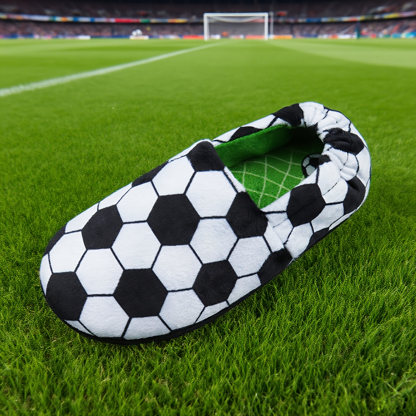 Image of Boys Girls Football Slippers Soccer Sports Design Warm Plush Fuzzy Slip On Lightweight Kids Bedroom Toddler Slippers Soft Cozy Warm Autumn And Winter Indoor House Shoes