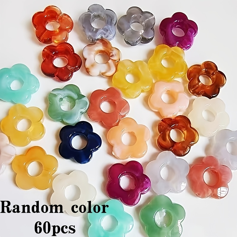 60pcs Random Colored Acrylic Flower Shaped Beads With Gradient Hollow Flower Designs, Used For Earrings And Jewelry Crafts