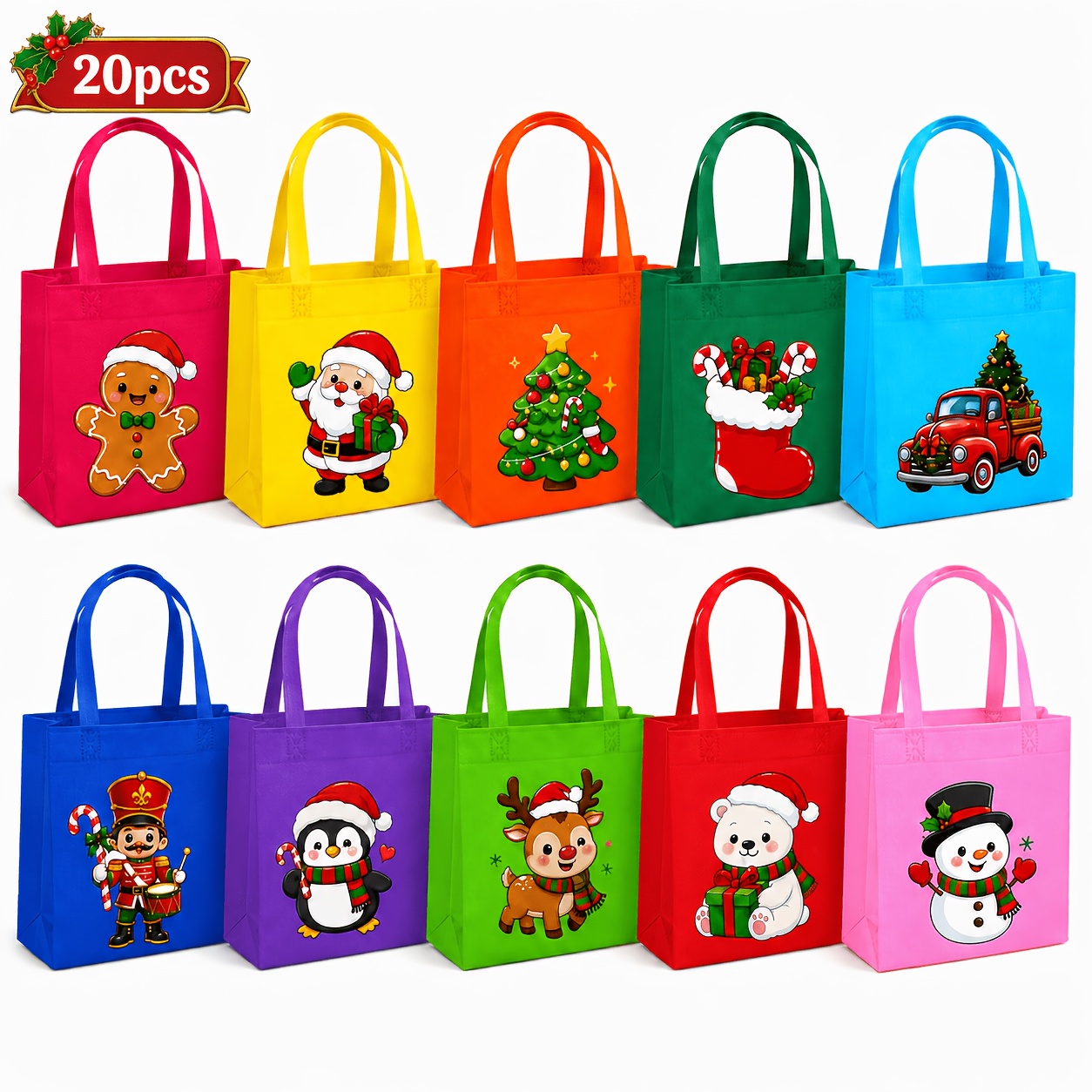 TEMU Gift For Her/him 20pcs Christmas Gift Bags, Multi-rich Christmas Elements Designs Including Santa Claus, Christmas Tree, Nutcracker, Reindeer,