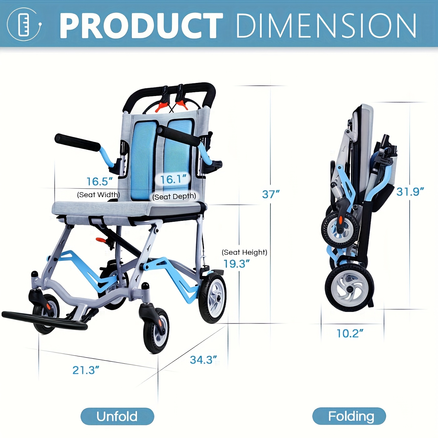 WEYRAL 12kg Folding Light Wheelchair | Telescopic Handle, Oversized Backpack & Travel Bag, Decubitus Pad, Ultra Light, Foldable, Collapsible for Transport - Image 2