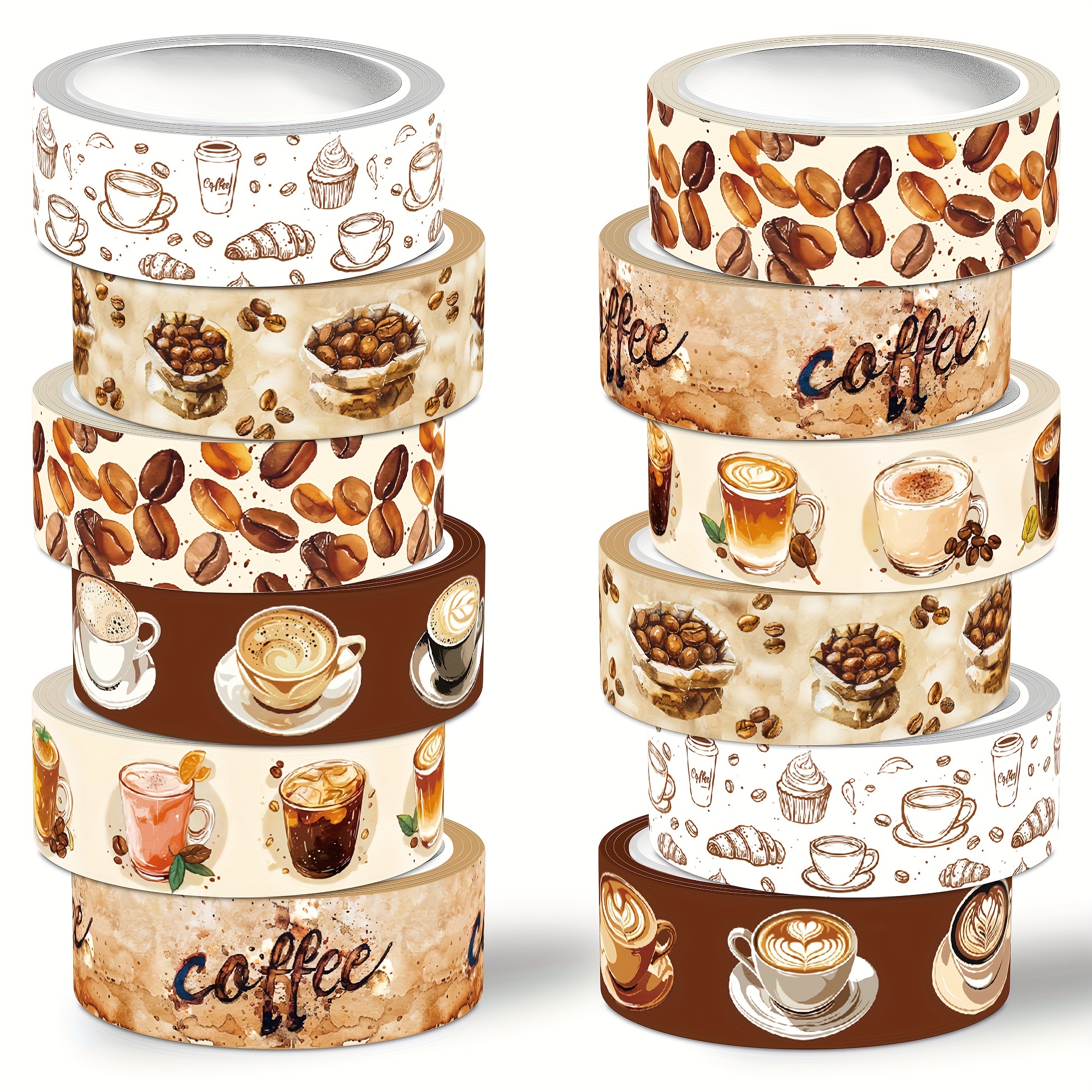 

Nikomie Coffee Washi Tape Set, 12 Rolls Variety Pack, Coffee Bean & Drinks Patterns, Non-waterproof Paper Craft Tape For Scrapbooking, Journaling, Diy Crafts, And Gift Wrapping