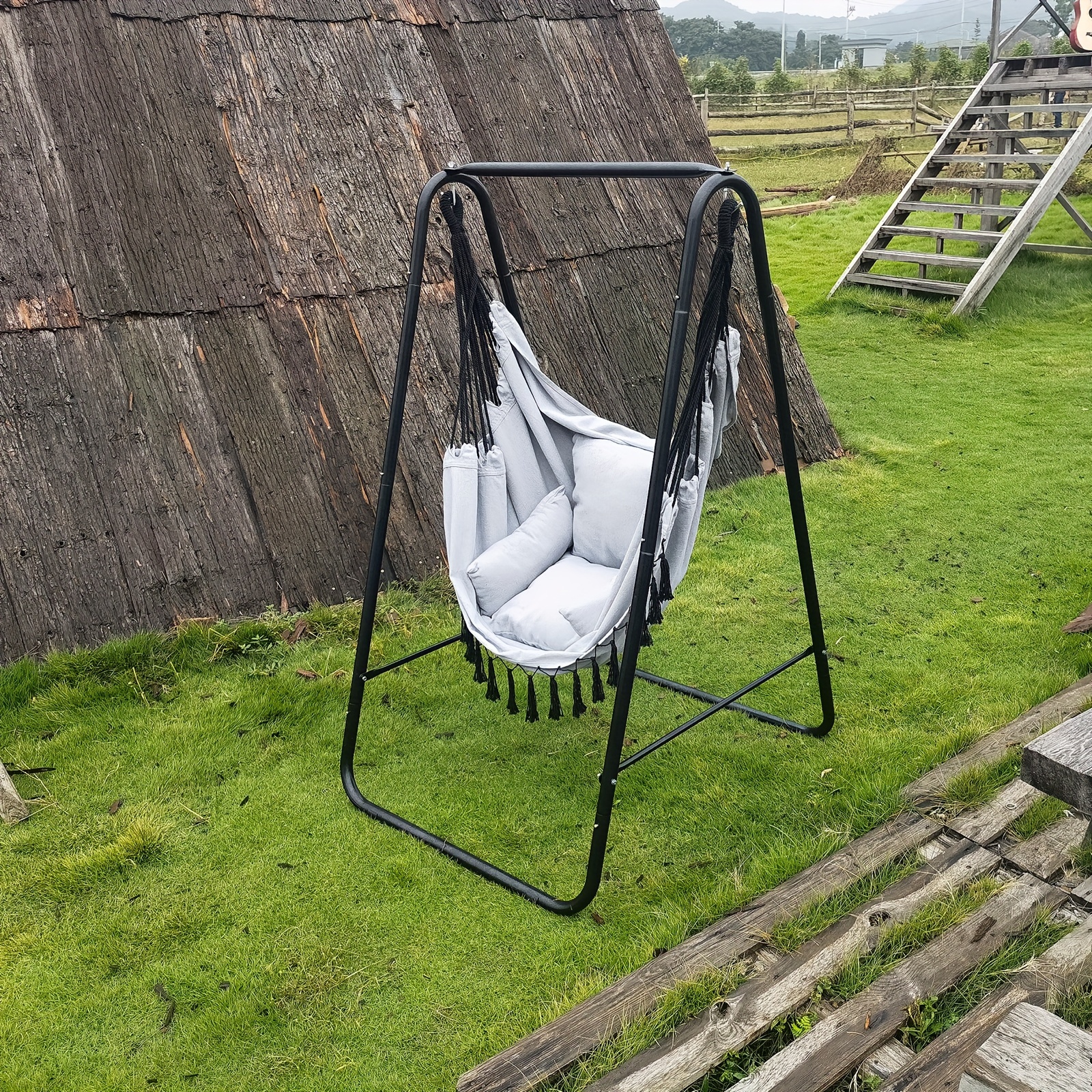 

Hanging Chair With Frame Cushion Hanging Swing Hanging Chair Up To 100kg Indoor & Outdoor Garden Hanging Seat