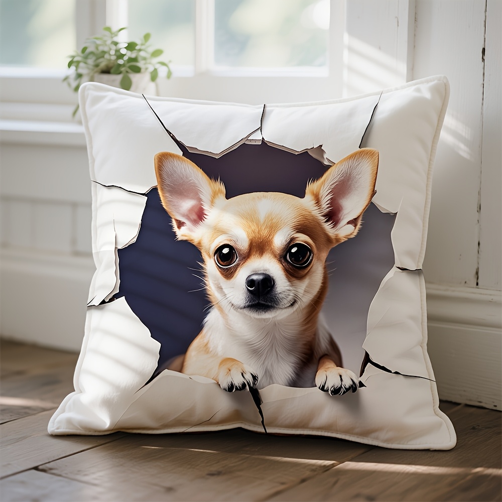 TEMU Throw Pillow Covers For Couch Pillows, For Bed Pillows And Fall Pillows, Pillows Decorative For Couch With Adorable Chihuahua Terrier, Soft,