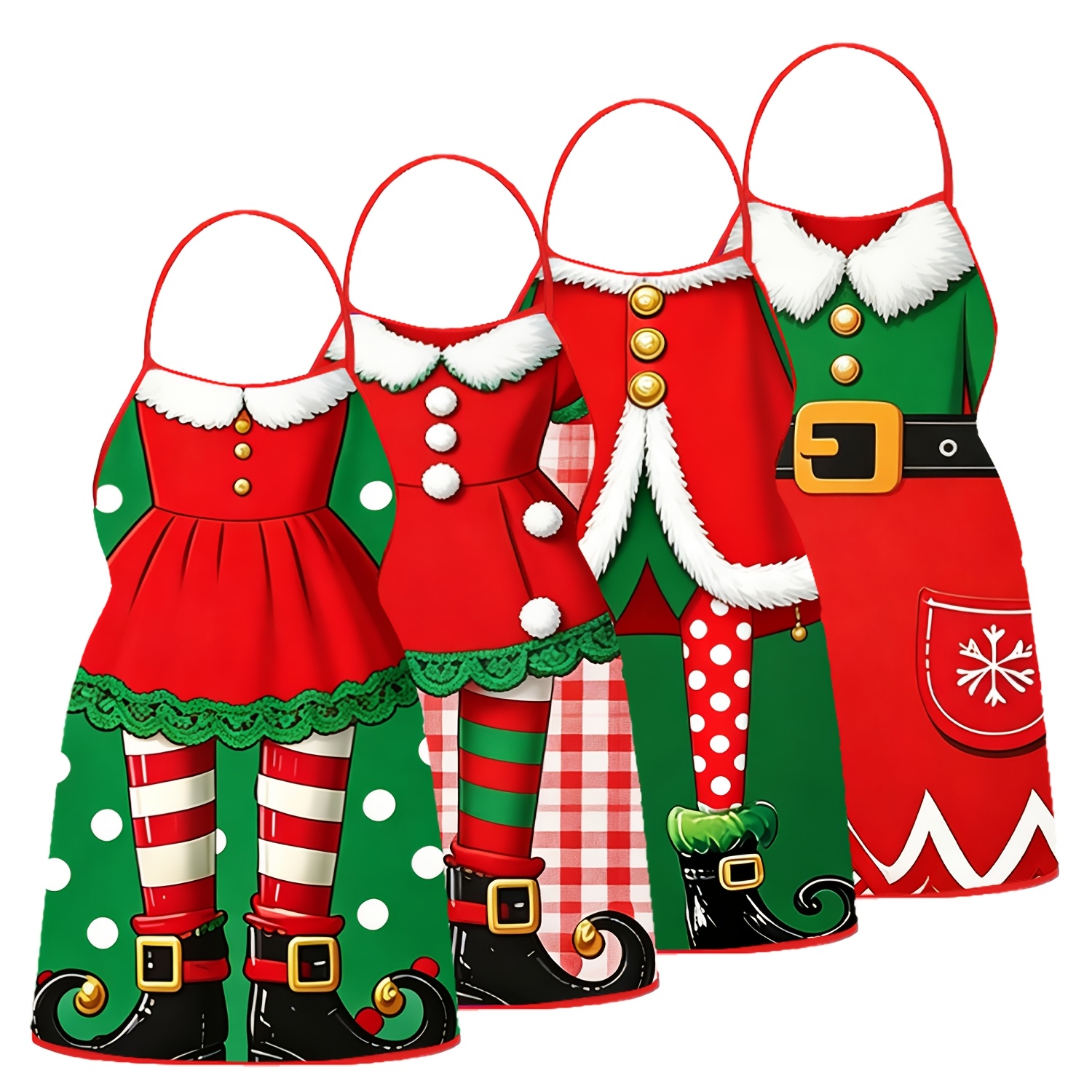 TEMU 4pcs Christmas Decorating Aprons, 20.5 X 28.35 Inches, Santa Claus Elf Decorating Aprons, Suitable For Female And Male Kitchen Cooks, Suitable