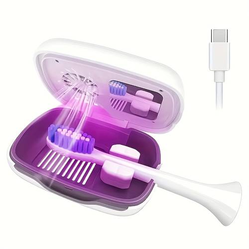 usb powered single person toothbrush cleaner with drying function and built in portable for home office and blue and white