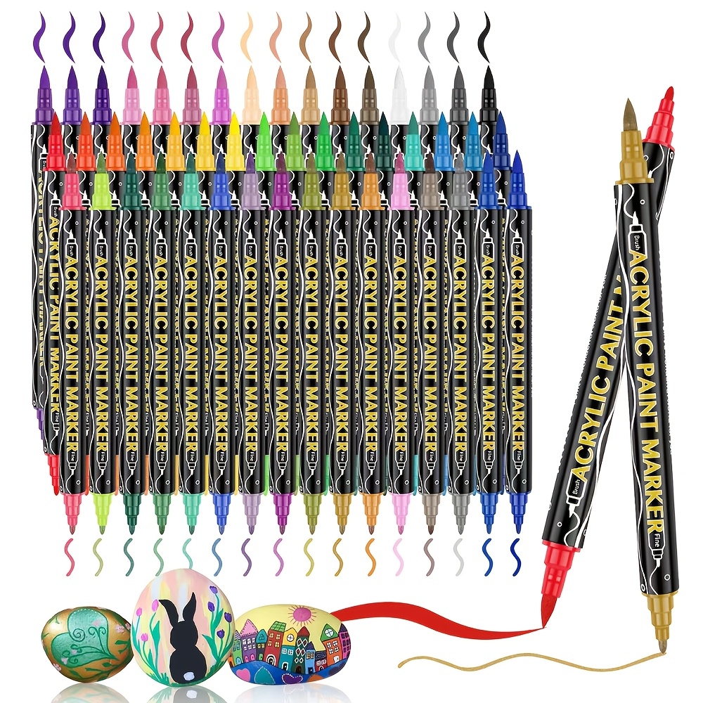 Image of Acrylic Paint Marker With Dual Tips, Suitable For Surfaces Like Rocks, Wood, Canvas, Plastic, Metal, And Stone, Labeled As Art Supplies, Perfect For Halloween Gifts