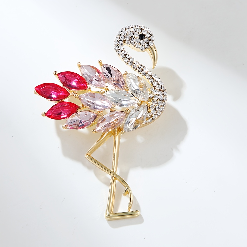 Fashion Flamingo Crystal Brooch Cute Animal Alloy Pin Coat Suit Jacket Corsage