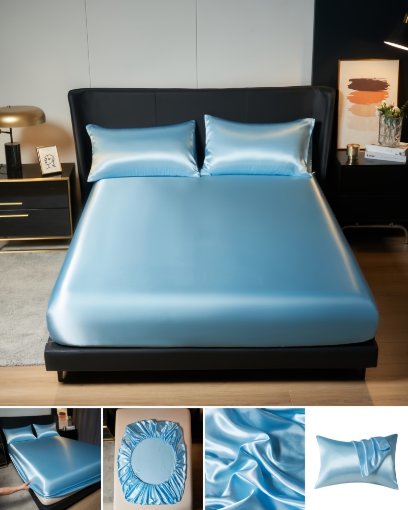 luxurious satin bed sheet set 1 bed sheet 1 2 pillowcase without pillow core soft comfortable and smooth protecting hair and skin   in twin full queen and king sizes fully wrapped bed sheet suitable for hotels guest rooms and bedroom bedding details 4