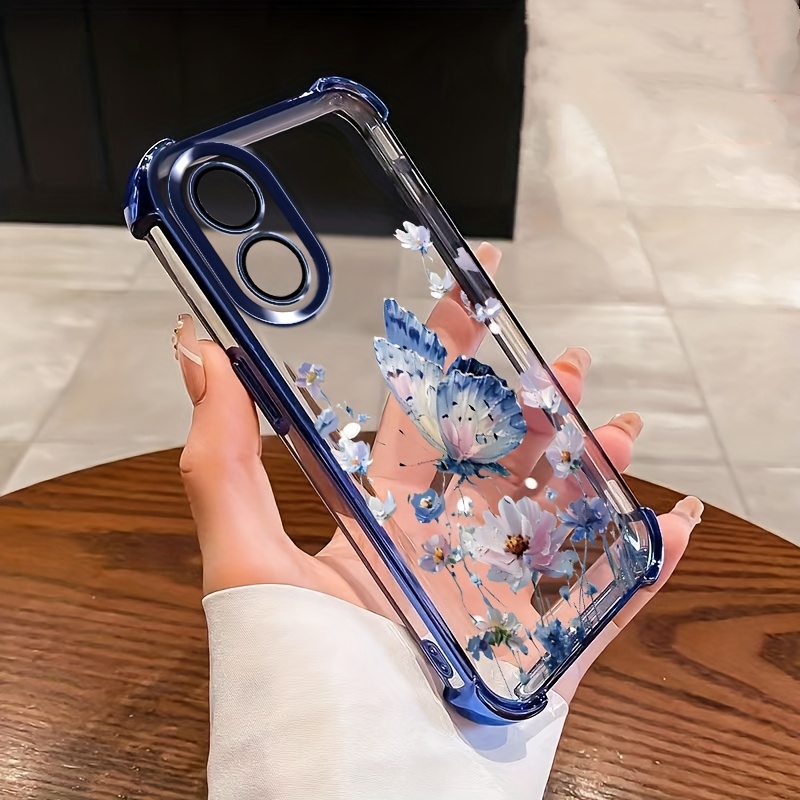 TEMU A Transparent Protective Case Suitable For The Oppo A17, Featuring Shockproof Edges And Corners, A Plated Phone Case, And A Full Camera Lens
