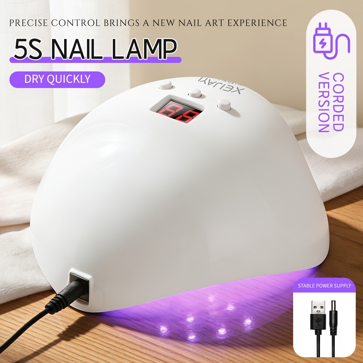 TEMU 5s Quick-dry Corded Nail Lamp, For Salon-like Manicure At Home, Design With Led Display & Timer, Dry Quickly & Professional Results, Perfect For Diy Beginners & Nail Enthusiasts
