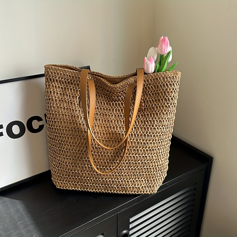 grand sac fourre tout en tissu paille papier Temu Switzerland