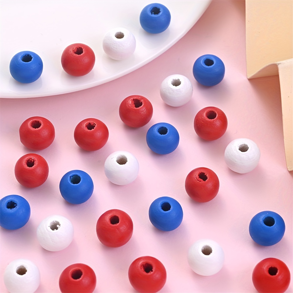 

200pcs 8mm Blue/red/white Wooden Round Beads, Perfect For Necklace Bracelet Keychain Jewelry Making