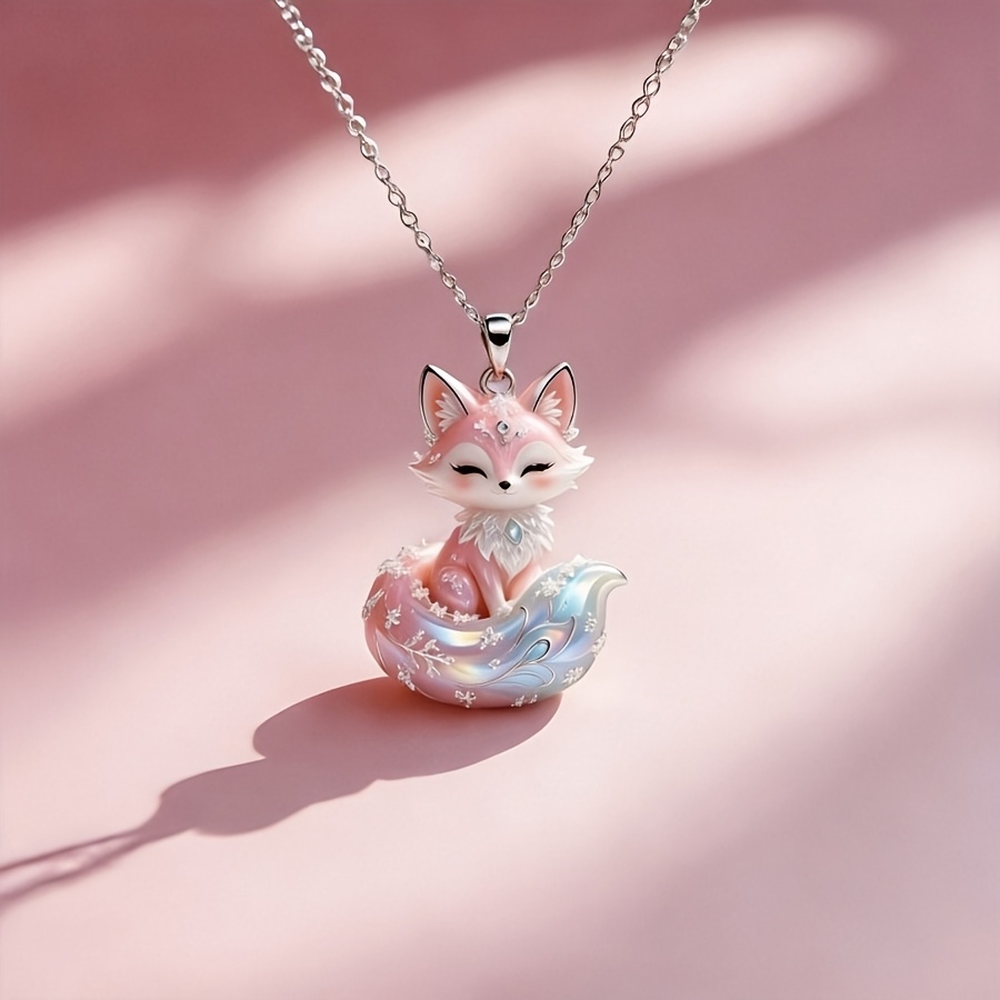TEMU Breloque renard minimaliste à motif de neige arrondi, accessoire de cou pastel éthéré