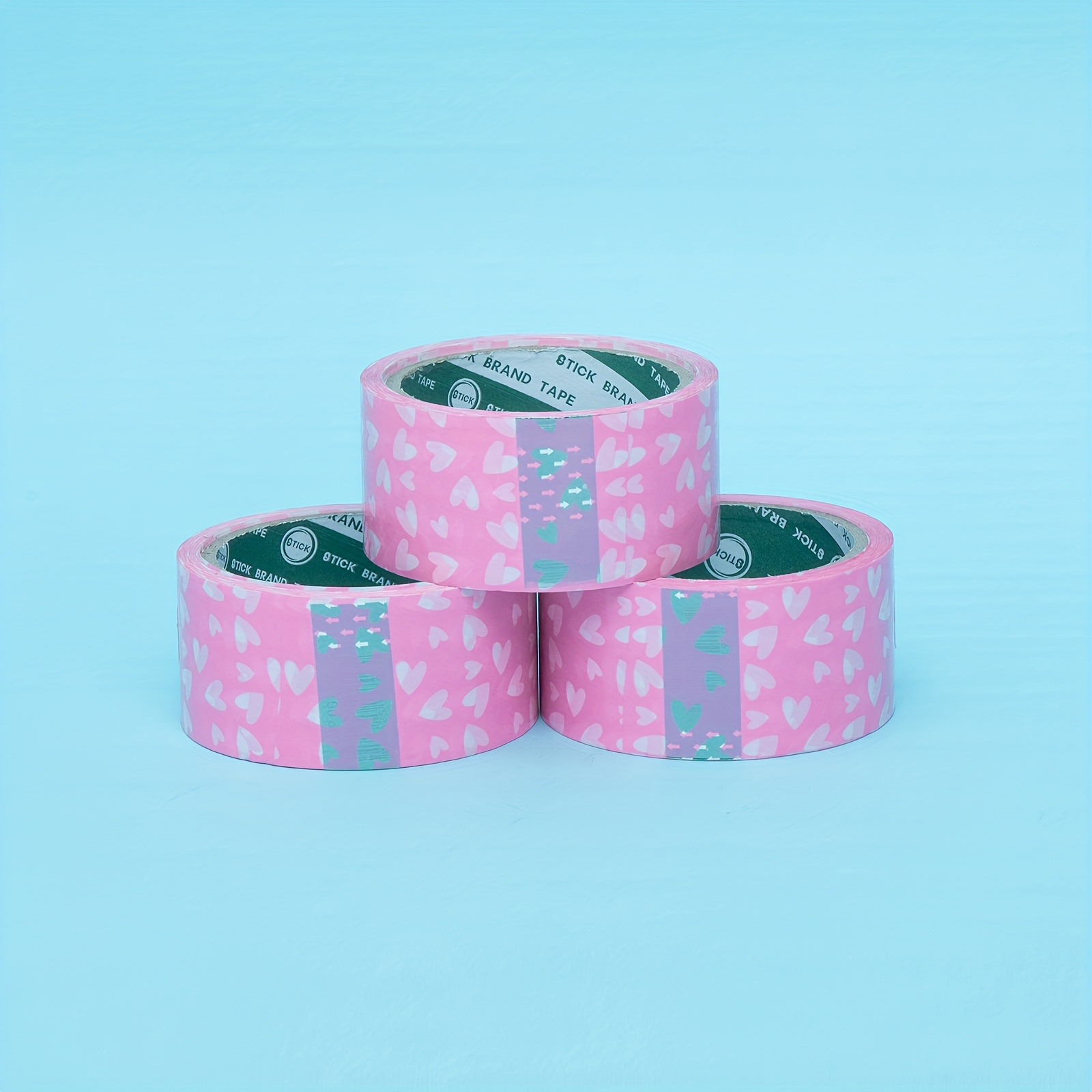 Image of 3 Rolls Pink V-shaped Heart Pattern Clear Adhesive Tape - 1.85 Inch Wide Strong Sticky Moving Packing Tape, 40 Yards X1440 Inch Gift Wrapping, Shipping, Mailing & Box Sealing