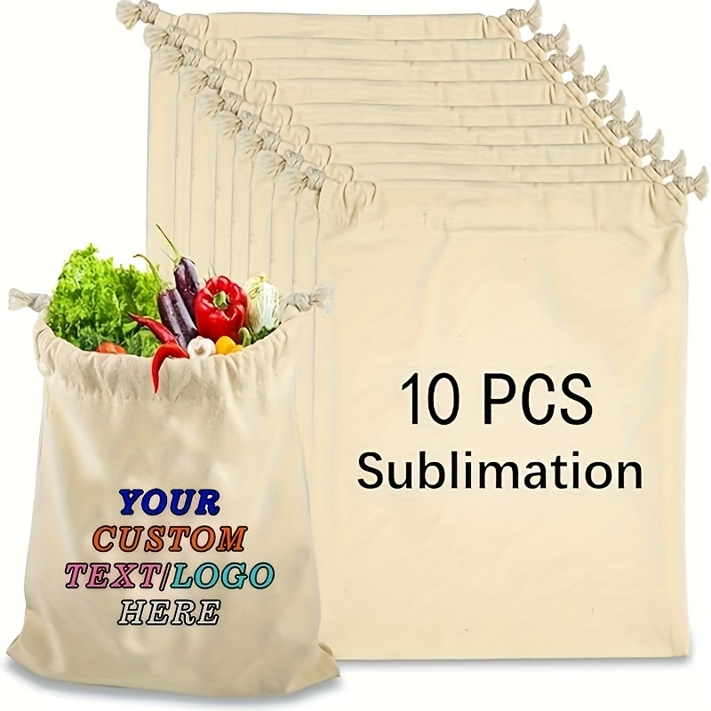 TEMU 10 Sacs à Cordon Personnalisables, Sacs Cadeaux en Toile Réutilisables avec Transfert Thermique DIY pour Fêtes, et Cadeaux de Noël, Idéaux pour