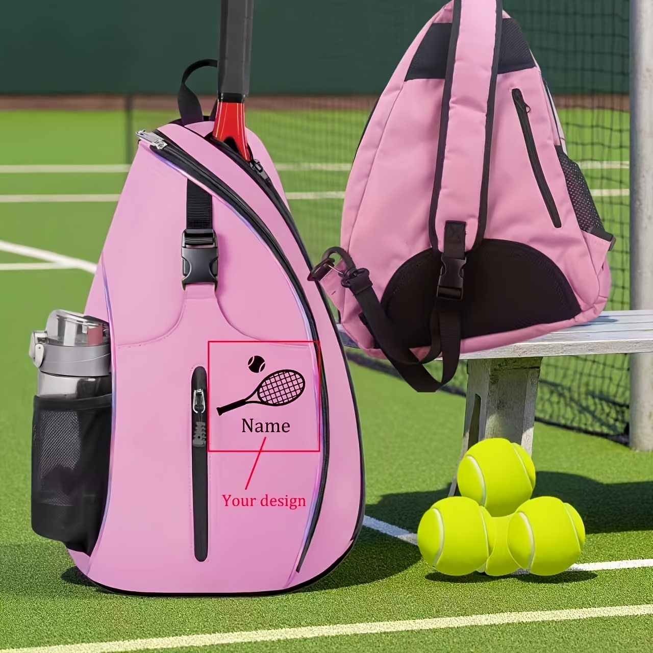 TEMU Customizable Tennis And Pickleball Backpack - Multi-functional Convertible Crossbody Bag With Multiple Compartments, Mesh Pockets, And Ergonomic