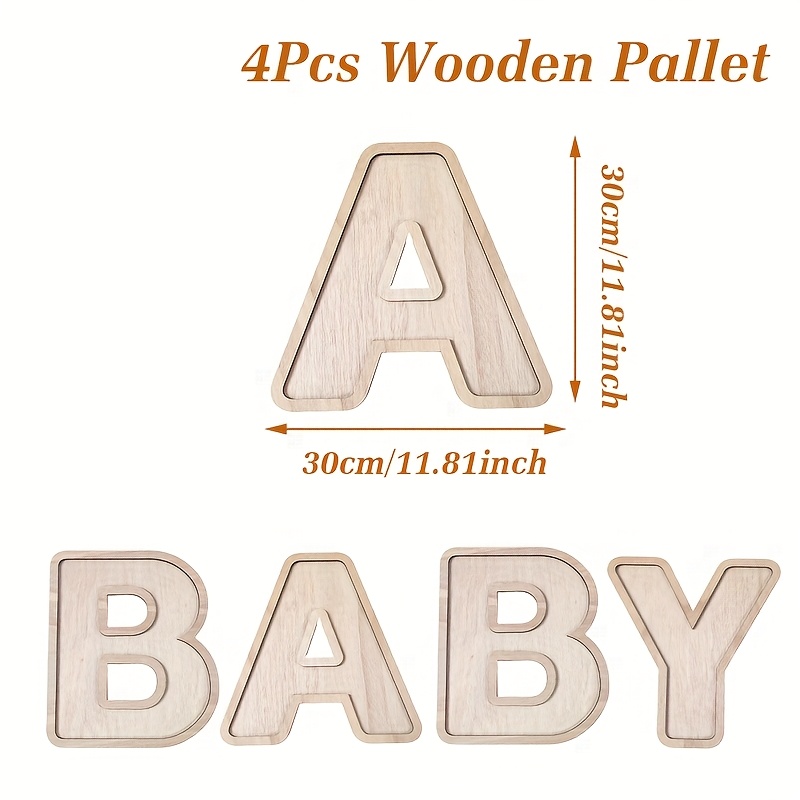 Image of Of 4, Wooden Tray In Of Baby, Ideal For Baby Shower Food, Cookie Serving Plates For Party Decorations, Cake And Dessert Serving Tray For Baby Showers, Wooden Pallet For Baby Shower, Party Decorations