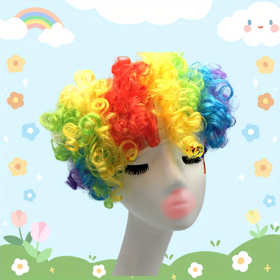 Rainbow Clown Wig 1pc Synthetic Colorful Afro Circus Style Costume Accessory Vibrant Multicolor Curly Hairpiece Party Headwear For Cosplay Hallow