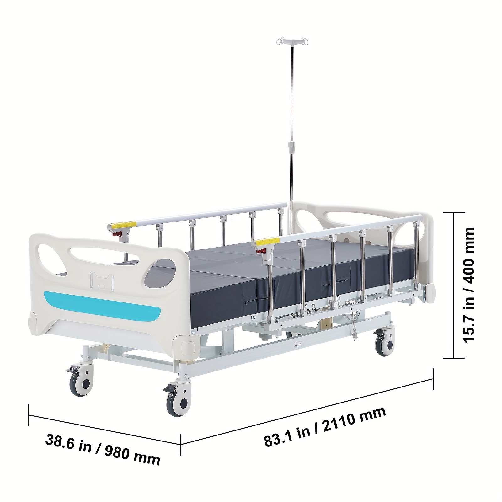 premium 3 function   bed with mattress iv pole handheld controller 5 inch locking casters for home use 440 lbs loading capacity Product details 6