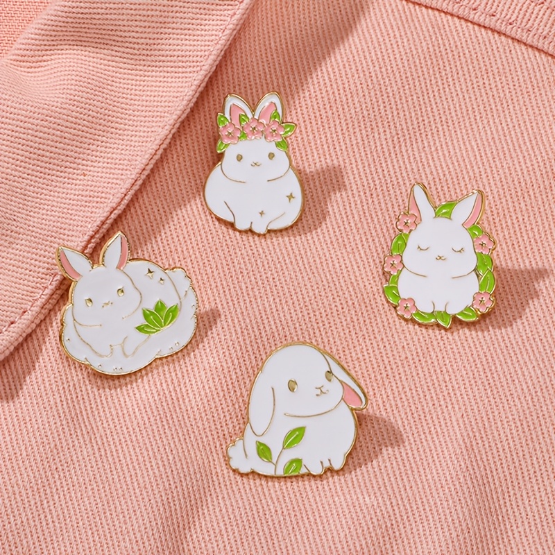 

4pcs Cute Bunny Brooch Set - Rabbit Enamel Pins For Clothing & Bags, Novelty Cartoon Animal Badges, Creative, Fashion, Brooch