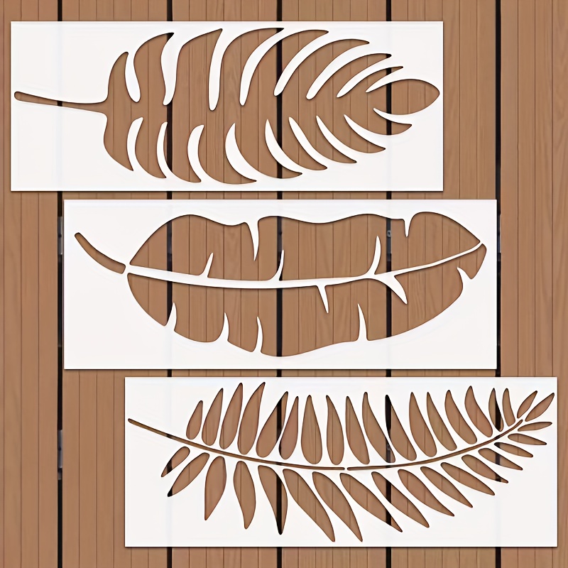 3pcs Tropical Leaf Template - Reusable Palm Leaf And Turtle Backed Bamboo Patterns, 4x10 Inch Large Pet Plastic Material With Complex Texture Patterns, Used For Diy Wall Art, Fabric, And Wall Painting