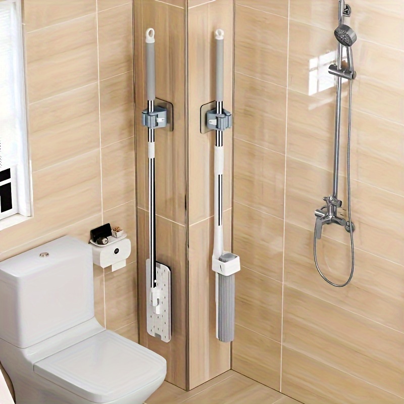 Wall-Mounted Mop Organizer Holder - Durable Space-Saving Storage Rack for Sponges, Mops, and Brooms - Ideal for Bathroom, Bedroom, Living Room, Entryway - Home and Dorm Utility Hook Hanger