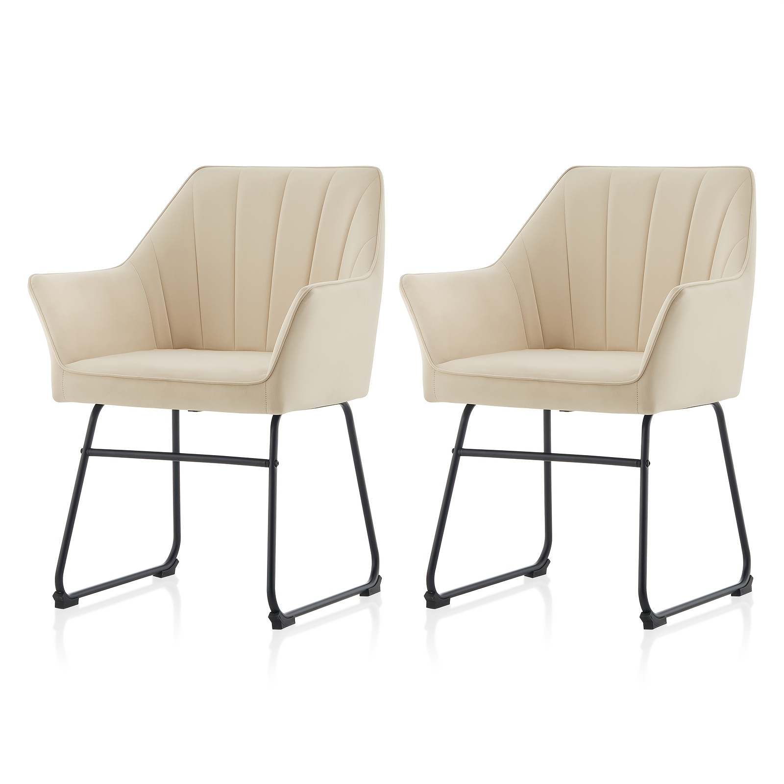 Image of Set Of 2 Contemporary Velvet Dining Chairs, Upholstered With Armrests And Backs, Relaxed Armchairs Featuring Metal Legs, Ideal For Dining Areas, Kitchens, , And Workplaces
