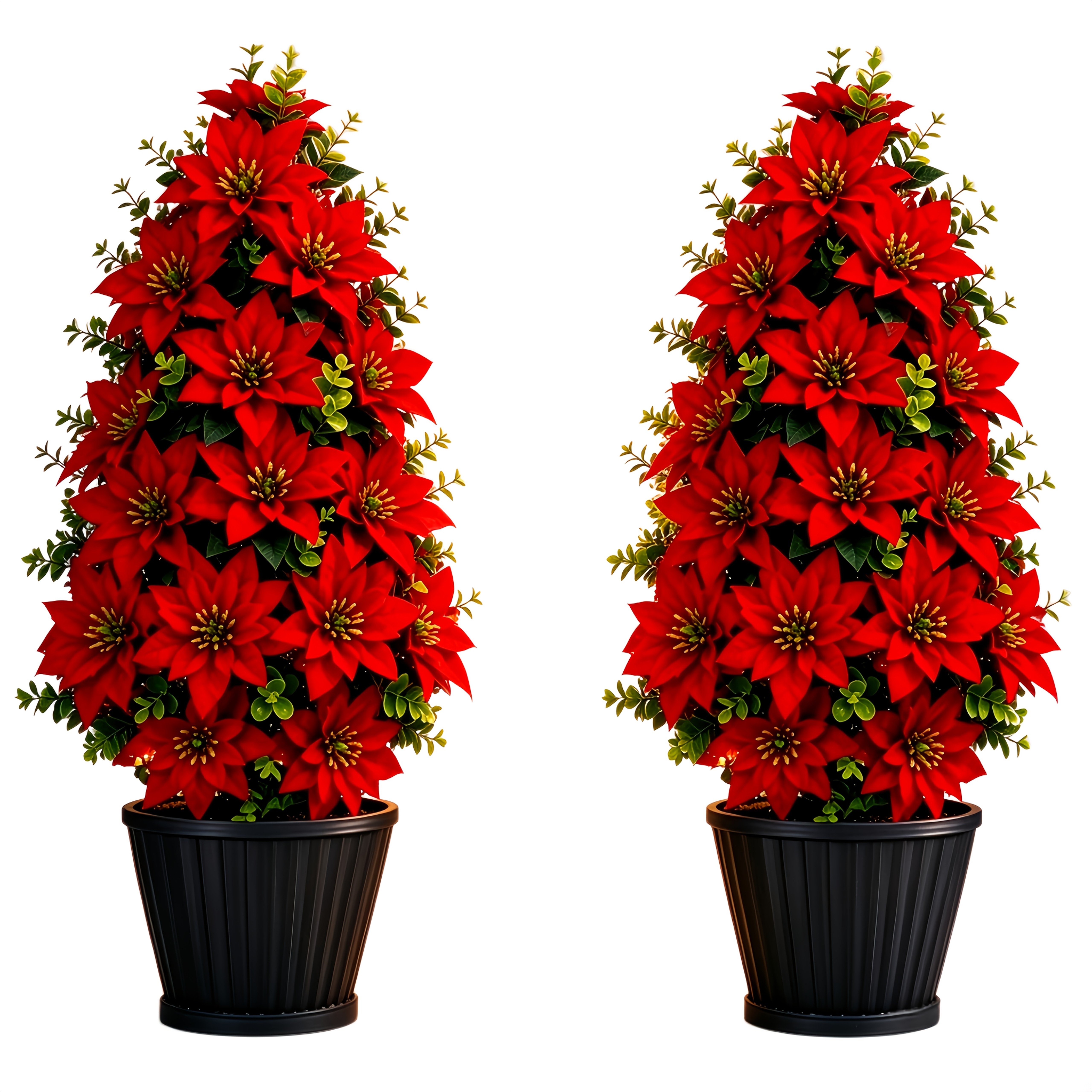 item picture 2pcs christmas artificial red poinsettia tabletop floral arrangement   flower decor outdoor courtyard garden lawn porch potted floral arrangement christmas holiday decoration artificial green plant floral arrangement ornaments