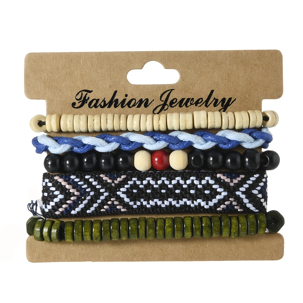 5pcs Bohemian Tassel Bracelet Set, Adjustable Stackable Design