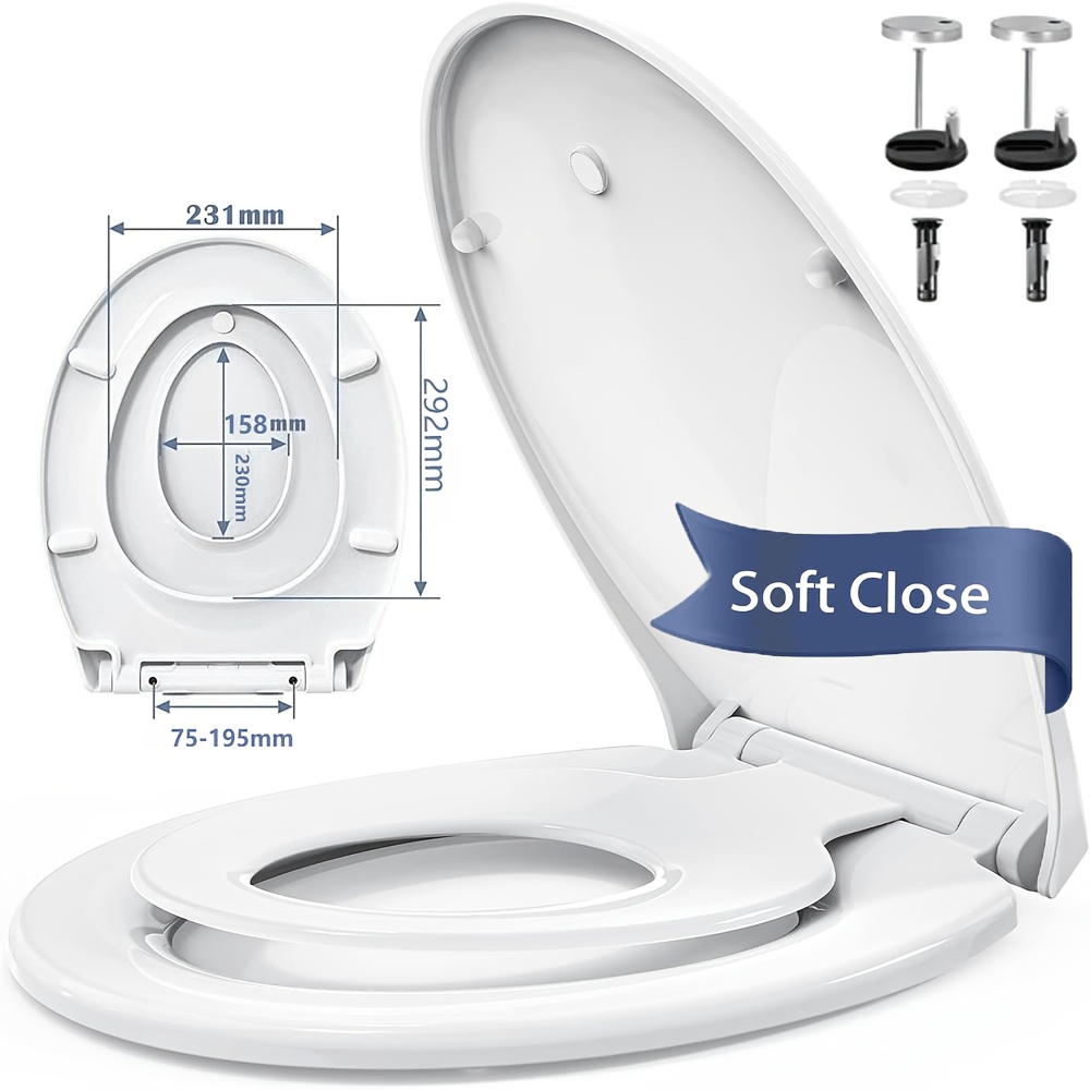 Image of 1pc D-shaped White Toilet Seat, 2-in-1, , Quick-release, Easy To Clean, Non-slip, Noise-reducing, Universal Fit For Standard Toilets - Family Set