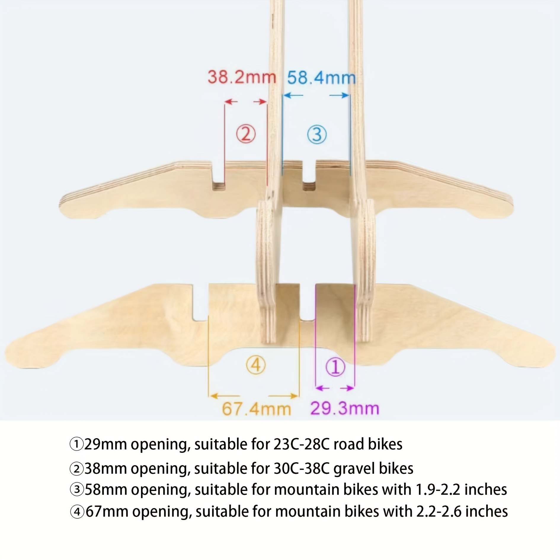 1 Wooden Fixed Bicycle Floor Stand with 4 Adjustable Sizes, Suitable for Commuter, Mountain, Road, and Gravel Bikes - Home Storage Solution