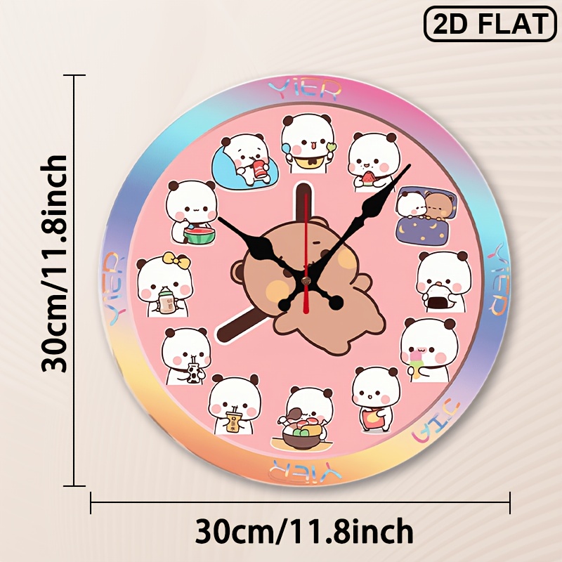 TEMU Orologio da Parete Silenzioso al Quarzo Cute Dudu Bubu - Orologio Piatto 2D in Acrilico con Personaggi dei Animati Colorati, a Batteria (AA Non