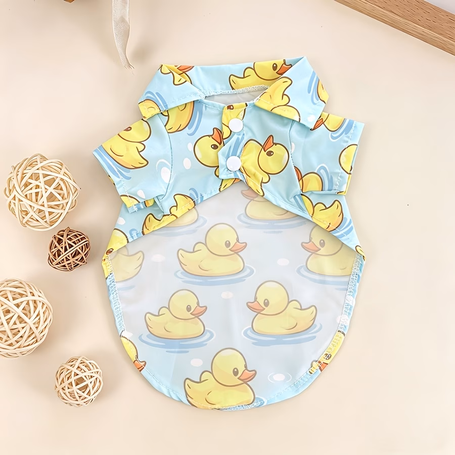 cute duck print dog shirt pet shirt light blue cartoon duck pattern puppy clothes breathable lightweight short sleeve pet apparel for small medium dogs cats soft casual shirt for summer daily wear walking travel photo prop pet additions Product details 2