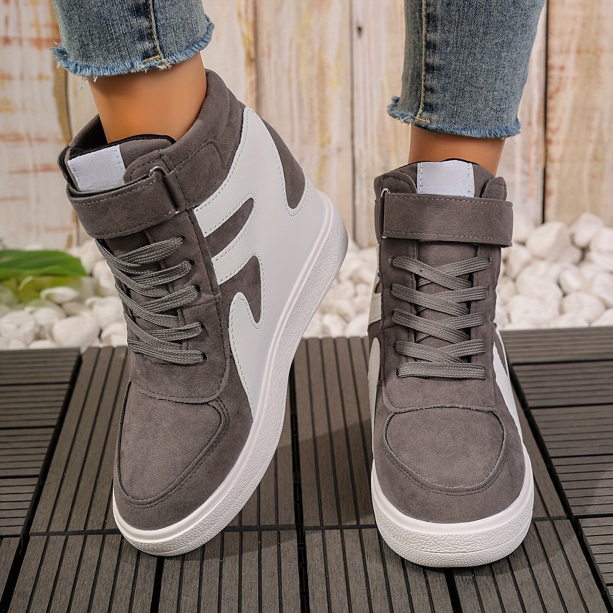 White and grey Women's Wedge Heel Sneakers sold by 100 Spartans