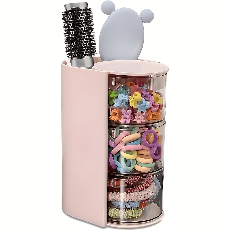TEMU Rotating Transparent Hair Additions Storage Box | Dustproof Plastic Material, Rotating Design, Transparent Visual | Desktop Storage, Makeup Pen