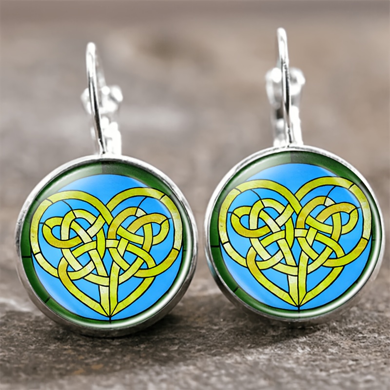 2pc Round Glass Inlaid Base Earrings Set