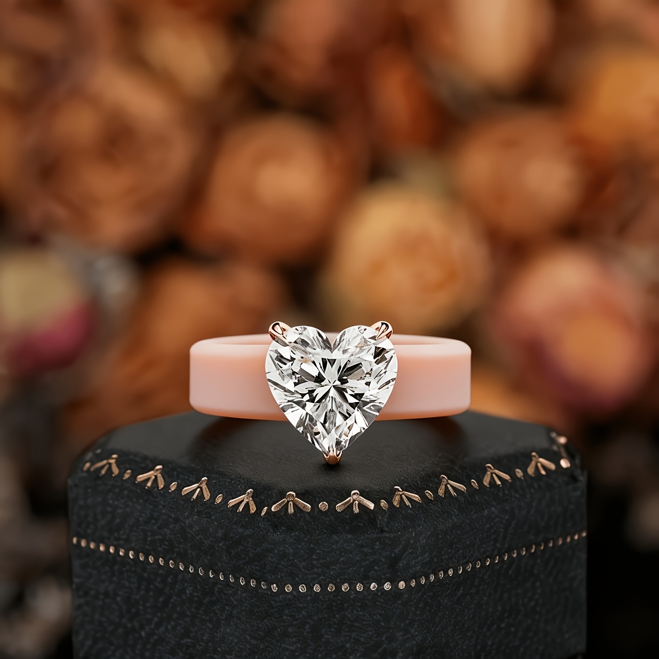 14K Gold-plated Khaki Silicone Ring with Heart-shaped CZ