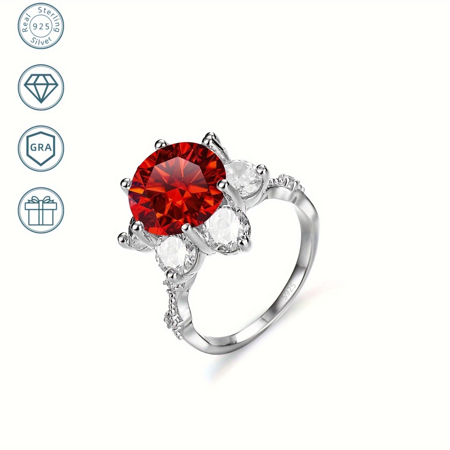 

1pc 5.0 Carat Moissanite Ring, S925 Sterling Silvery Inlaid Rare Red Moissanite For Female With Gift Box